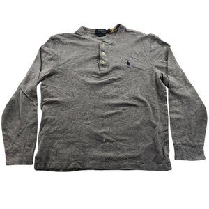 Polo Ralph Lauren Men's Henley Shirt Medium Gray Featherweight Mesh Long Sleeve